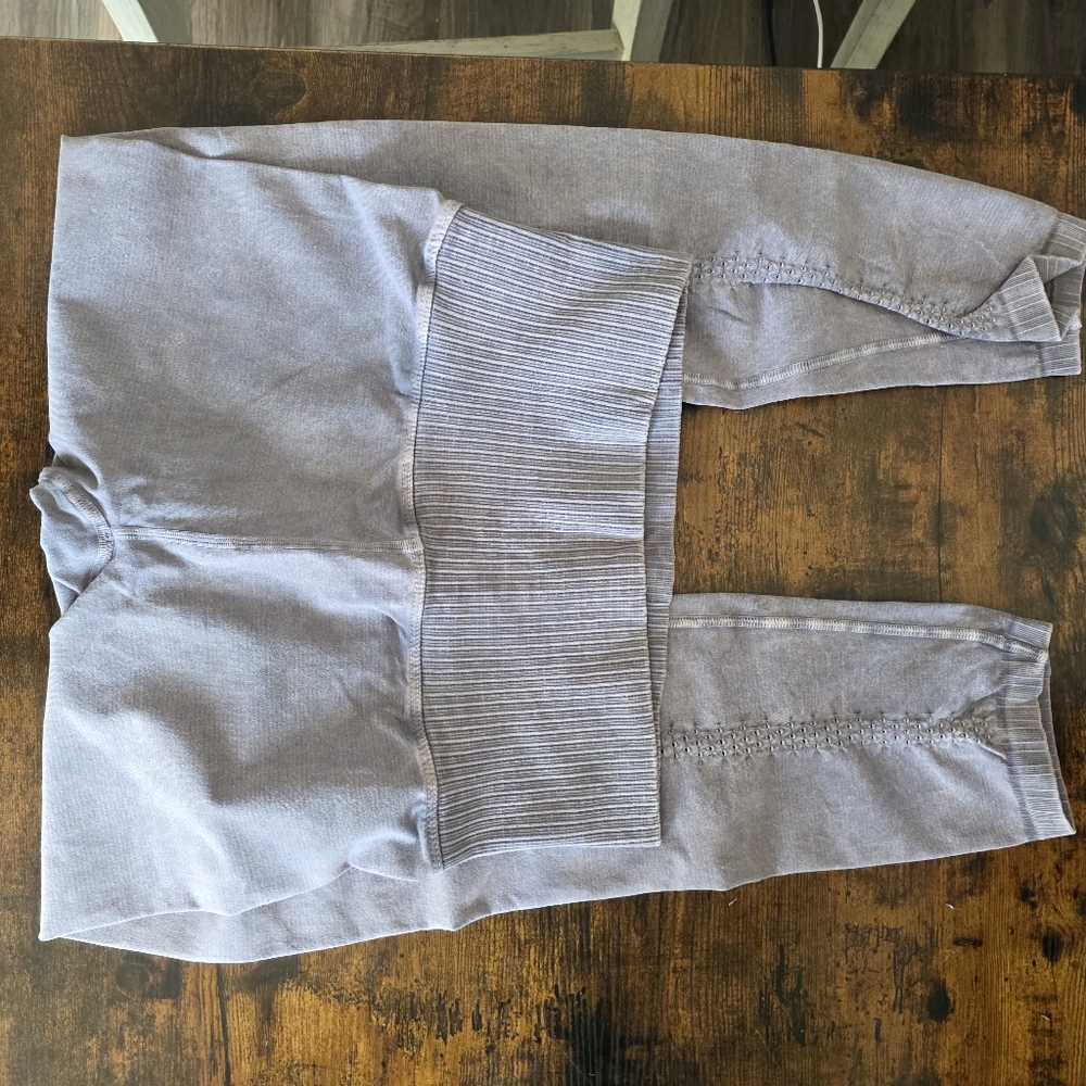 FP Movement by Free People Light Gray High-Waist Ribbed Waistband Leggings